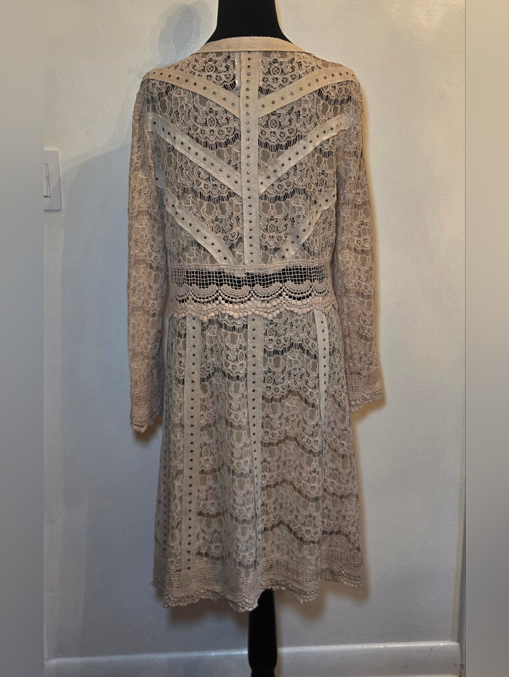 Vocal Ecru Lace Faux Suede Long Jacket Duster Size Small